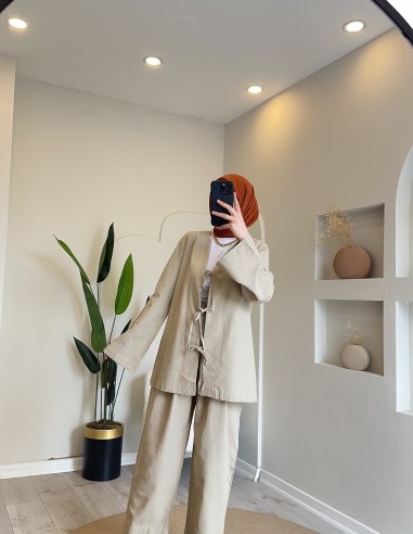 Hy24726 Pantolonlu Keten Takım Taş