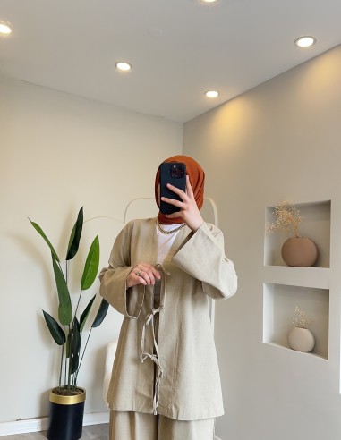 Hy24726 Pantolonlu Keten Takım Taş