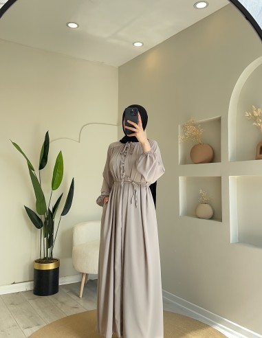 6169 Çift Düğmeli Ferace Elbise Taş