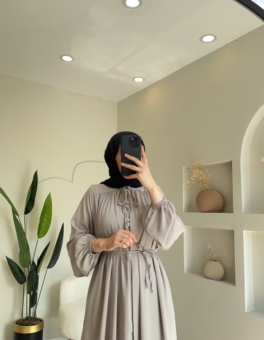 6169 Çift Düğmeli Ferace Elbise Taş