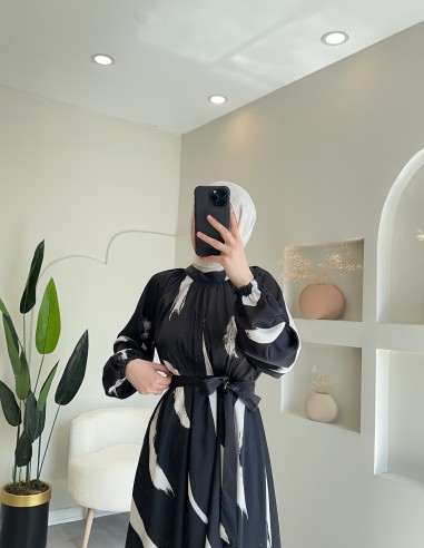 002 fırça desen elbise siyah