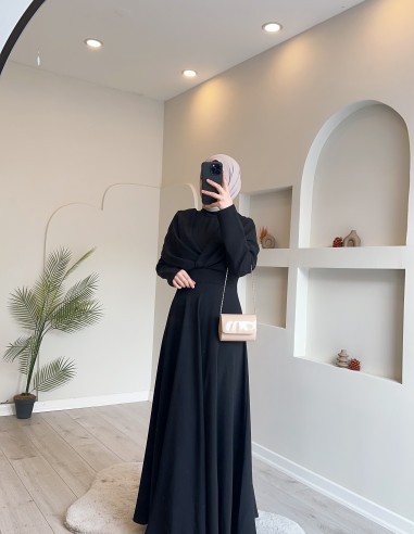 2183 krep abiye elbise siyah