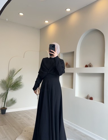 2183 krep abiye elbise siyah