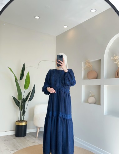 Hy24699 dantel detay elbise lacivert