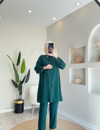 536 Yakası Taşlı Pantolonlu Takım Yeşil