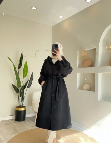 2665 Kopşonlu düğmeli Trenç Siyah