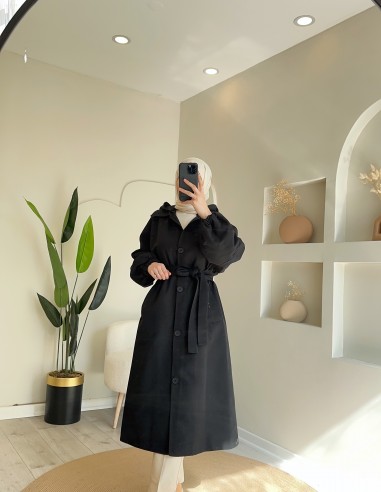 2665 Kopşonlu düğmeli Trenç Siyah