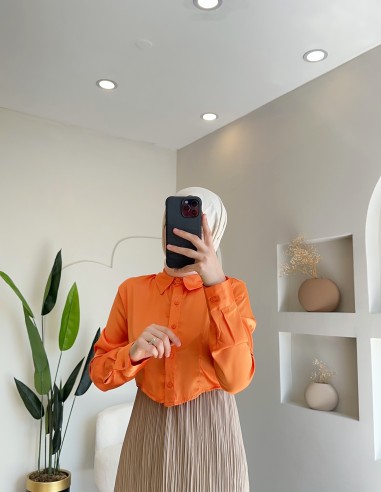 02511 Tasarım crop gömlek Oranj