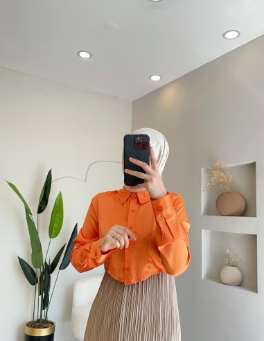 02511 Tasarım crop gömlek Oranj