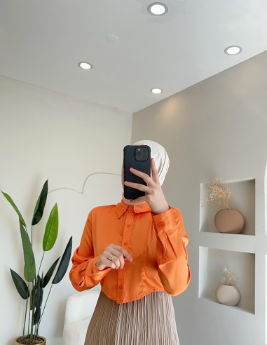 02511 Tasarım crop gömlek Oranj