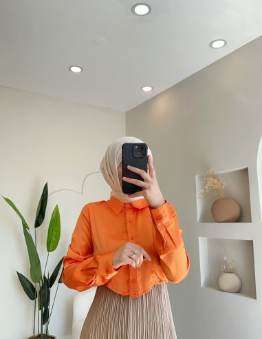 02511 Tasarım crop gömlek Oranj