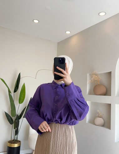 12345 belden sıkmalı crop gömlek Mor