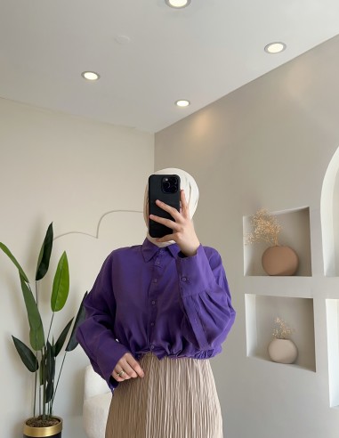 12345 belden sıkmalı crop gömlek Mor