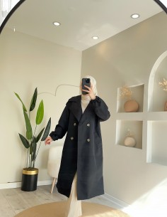 34567 Düğmeli trenç Siyah