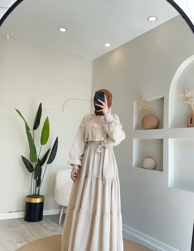 HY23401 Deniz Kabuklu Elbise - Naturel