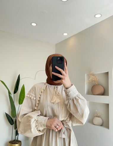 HY23401 Deniz Kabuklu Elbise - Naturel