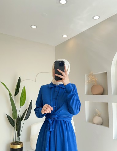 61486 bağlama model elbise mavi