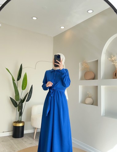 61486 bağlama model elbise mavi