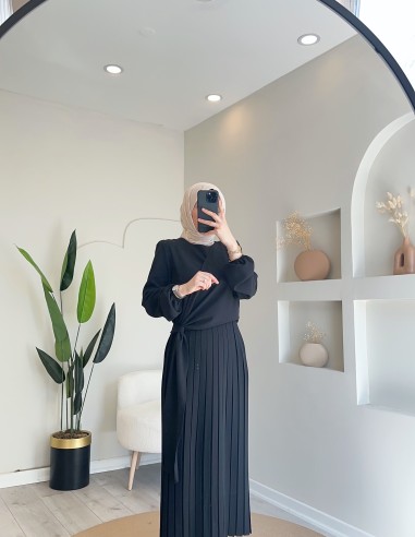 0041 Pliseli etek takım siyah