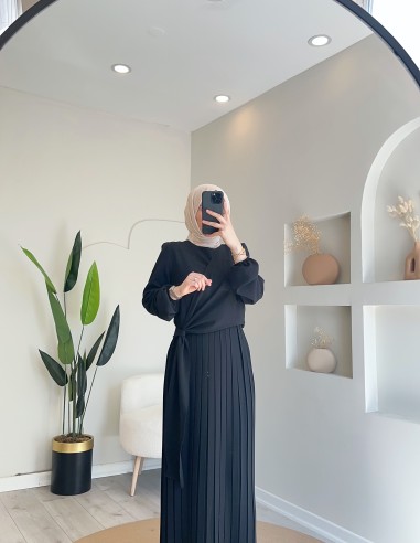 0041 Pliseli etek takım siyah