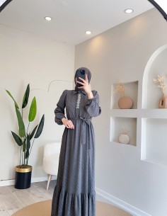 6015 Jakarlı Saten Elbise -... 2