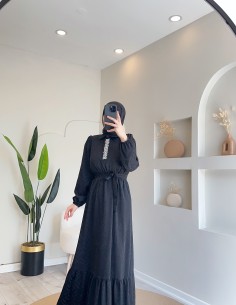 6015 Jakarlı Saten Elbise -...