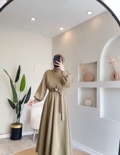 2907 scuba Kloş elbise Oliv...