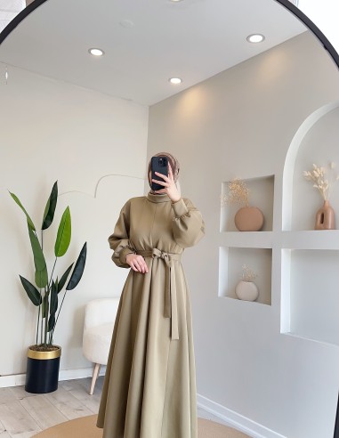 2907 scuba Kloş elbise Oliv yeşil