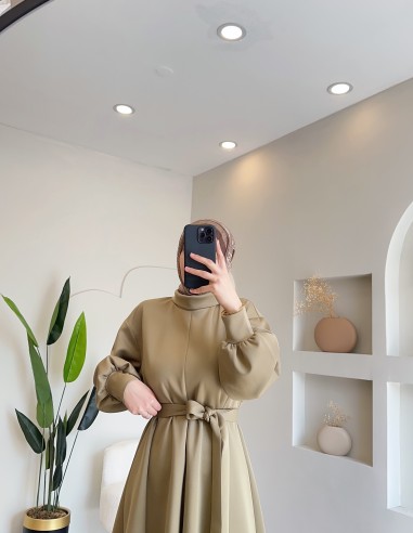 2907 scuba Kloş elbise Oliv yeşil