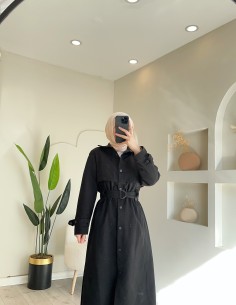 2212 tam boy trençkot -siyah