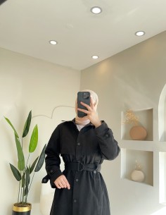 2212 tam boy trençkot -siyah 2