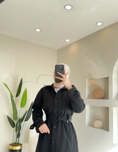 2212 tam boy trençkot -siyah