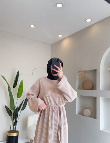 61512 Fitilli Örme Elbise - taş