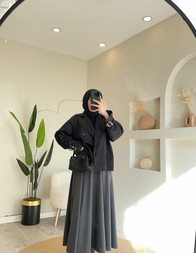 2881 Kısa Trenç - siyah