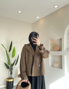 2881 Kısa Trenç - kahve 2