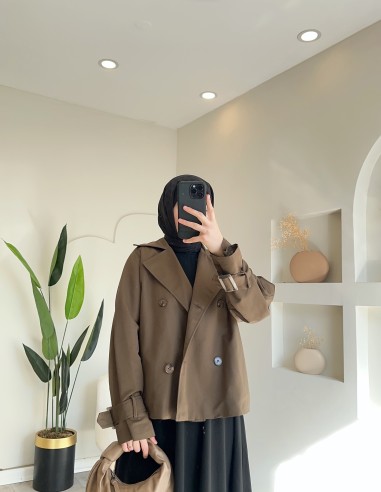 2881 Kısa Trenç - kahve