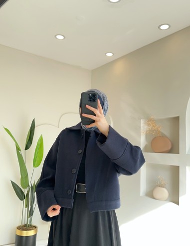 25086 Kısa kaşe kaban - lacivert