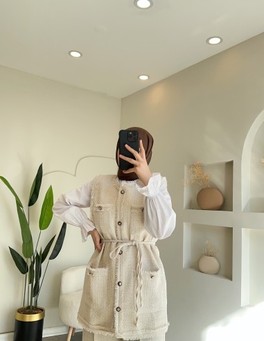 HK25038 Düğmeli Tüvit Takım - krem