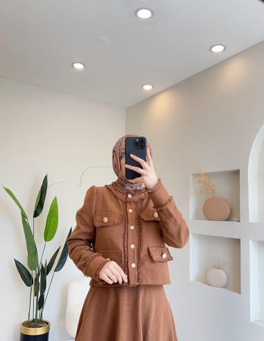 KB3084 Püsküllü şanel takım -kahve