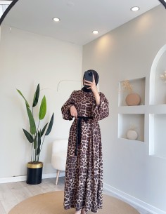 6062 kuşaklı leopar elbise
