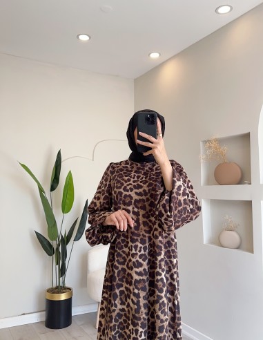 6062 kuşaklı leopar elbise