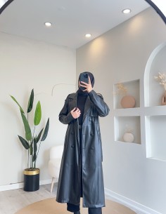 2273 deri trençkot -siyah