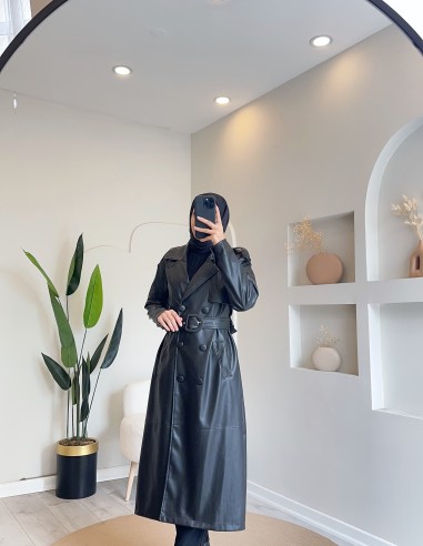 2273 deri trençkot -siyah