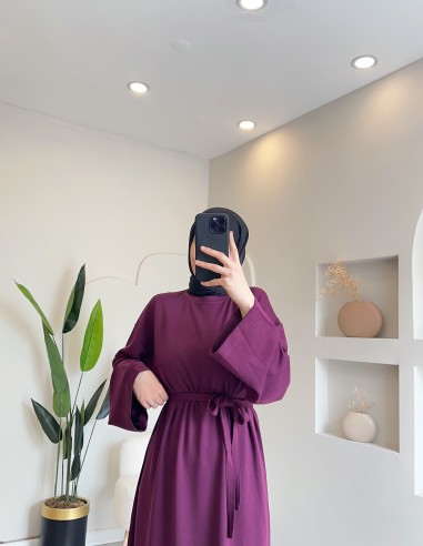 25071 oversize uzun pamuklu elbise - mor