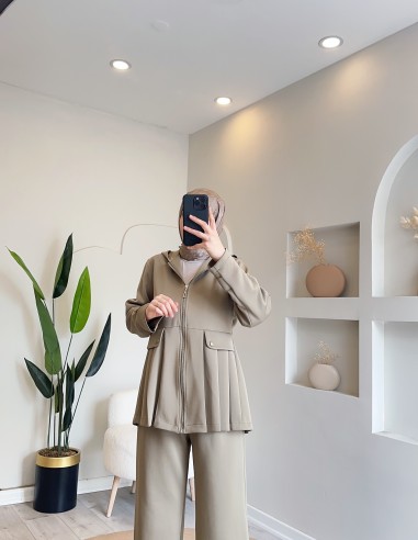 20058 scuba pantolonlu takım - bej