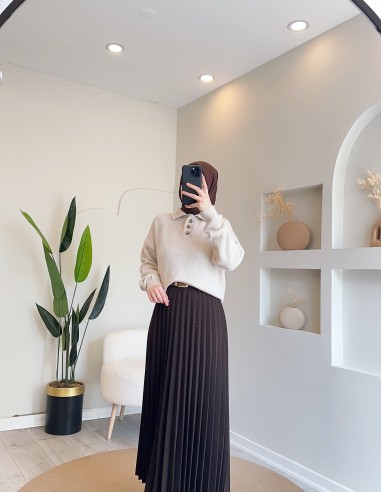 F-036 yakalı kazak -  krem