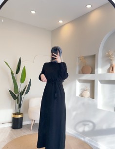 9017 kuşaklı triko elbise -...