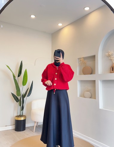 E-251 kapüşonlu düğmeli hırka - kırmızı