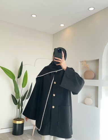 2901 pelerinli kaşe ceket - siyah