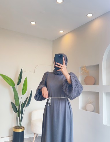 6064 simli saten elbise - gri